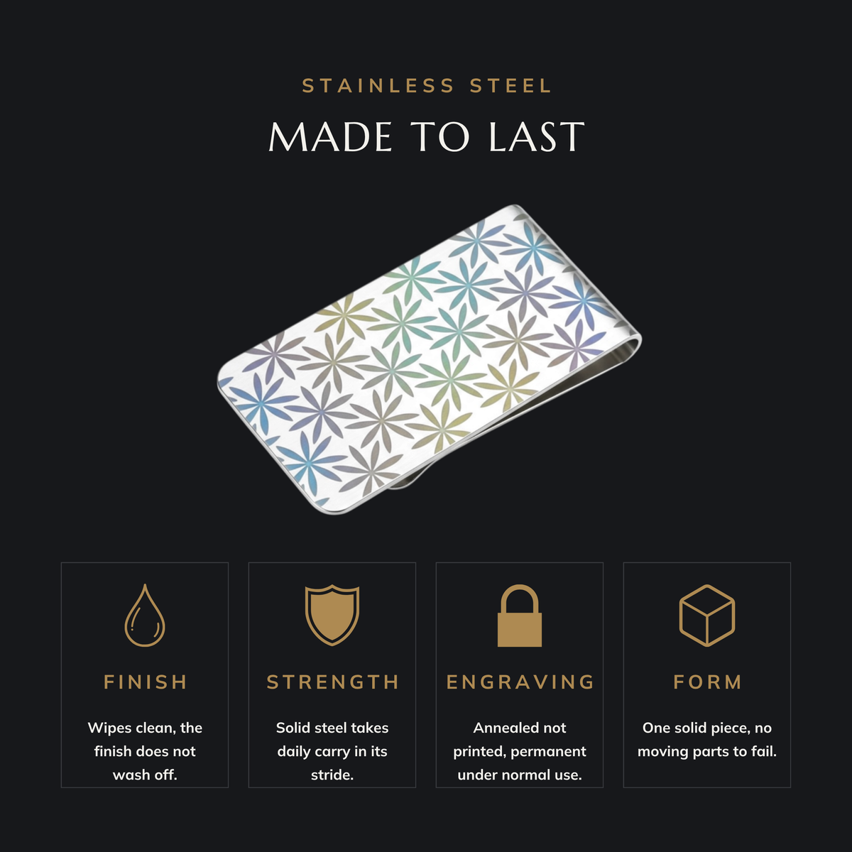 ASANOHA stainless steel money clip features