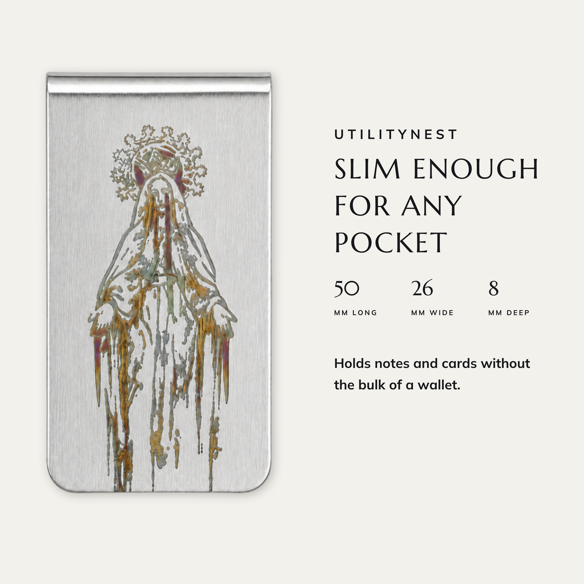 DEVOTION money clip dimensions: 50 × 26 × 8 mm