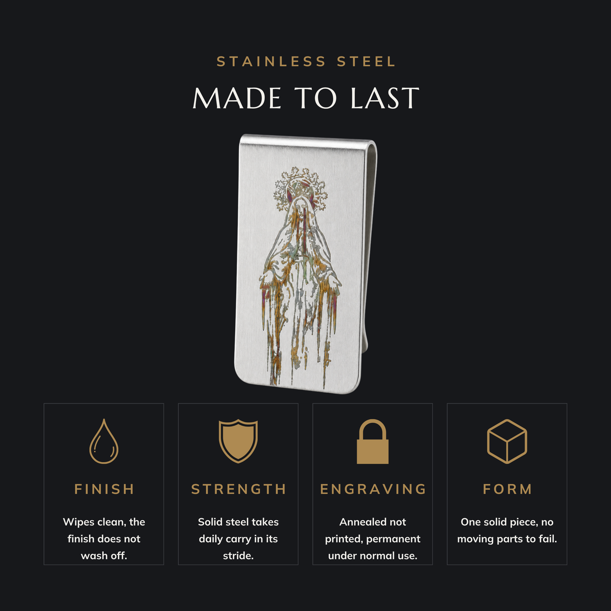 DEVOTION stainless steel money clip features
