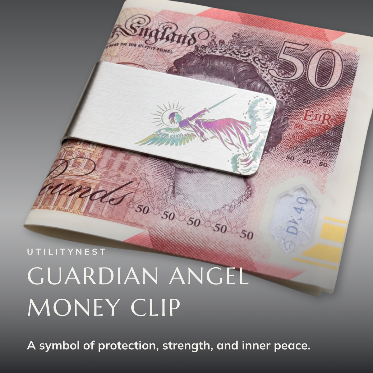 SENTINEL Guardian Angel money clip holding folded notes