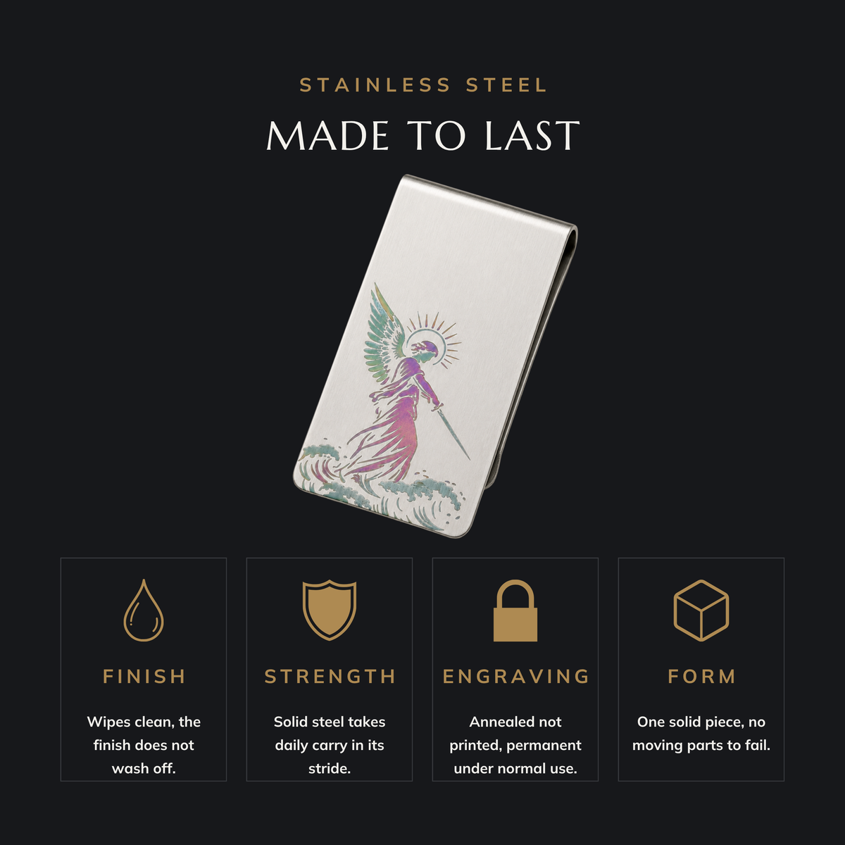 SENTINEL stainless steel money clip features