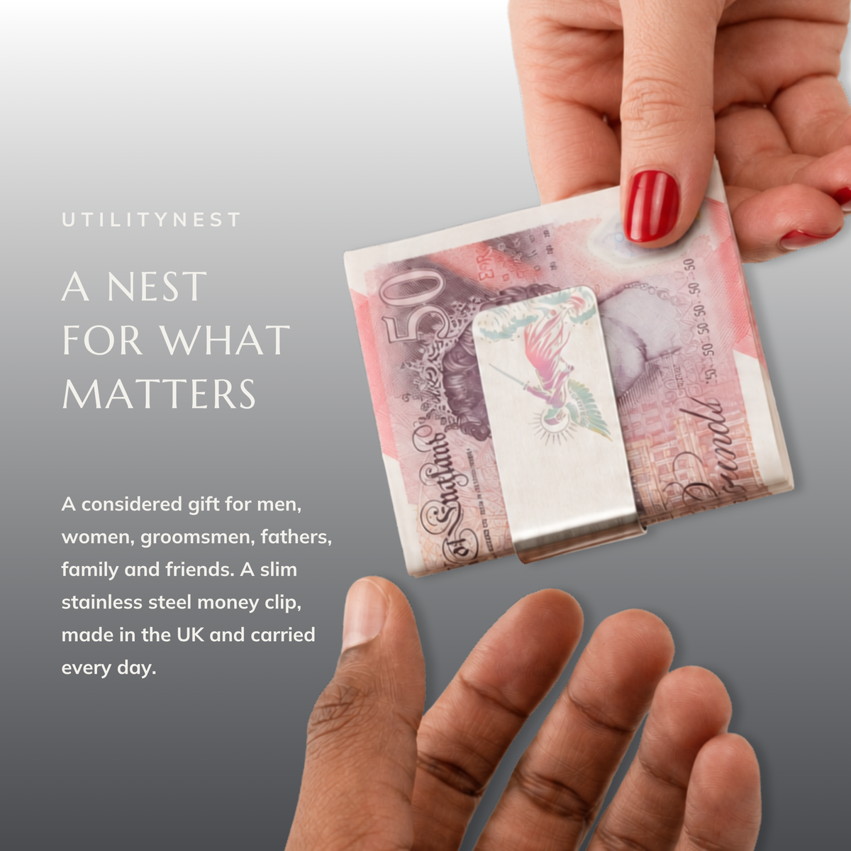 SENTINEL money clip being given as a gift