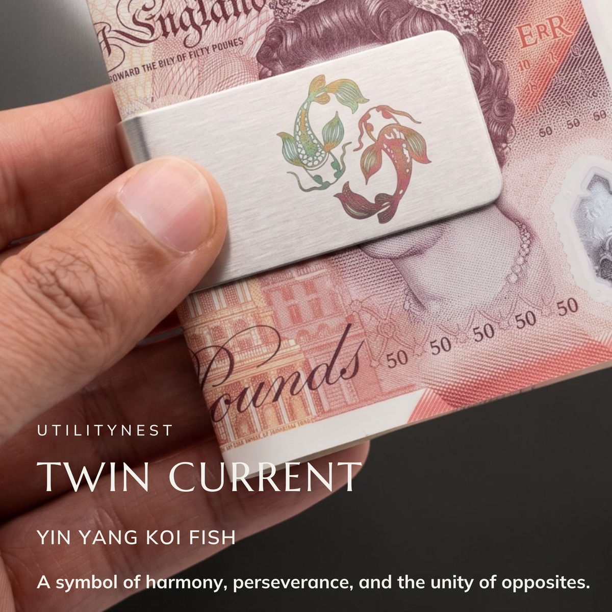 TWIN CURRENT Yin Yang Koi Fish money clip holding folded notes