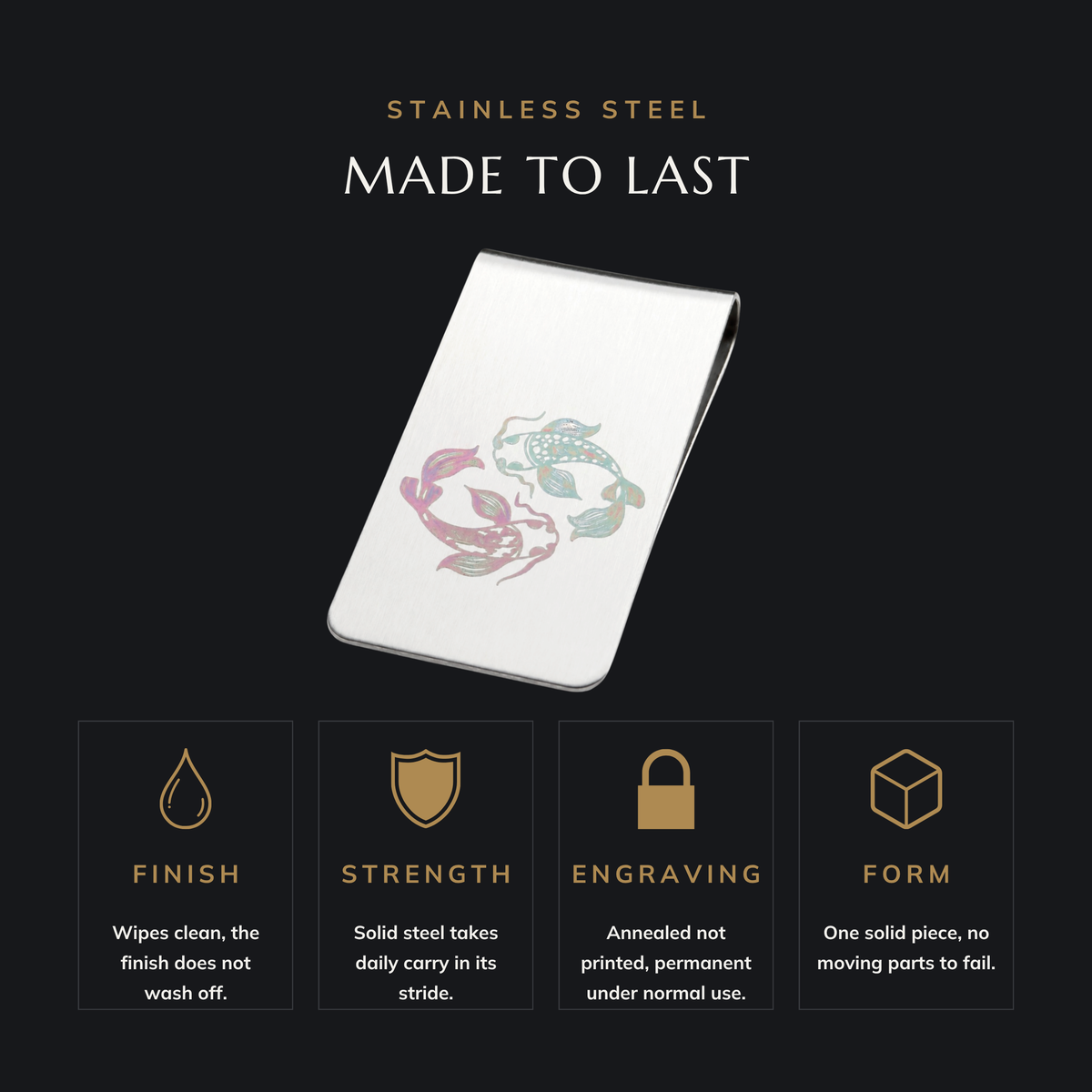 TWIN CURRENT stainless steel money clip features