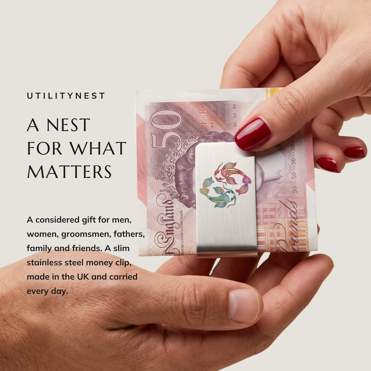 TWIN CURRENT money clip being given as a gift