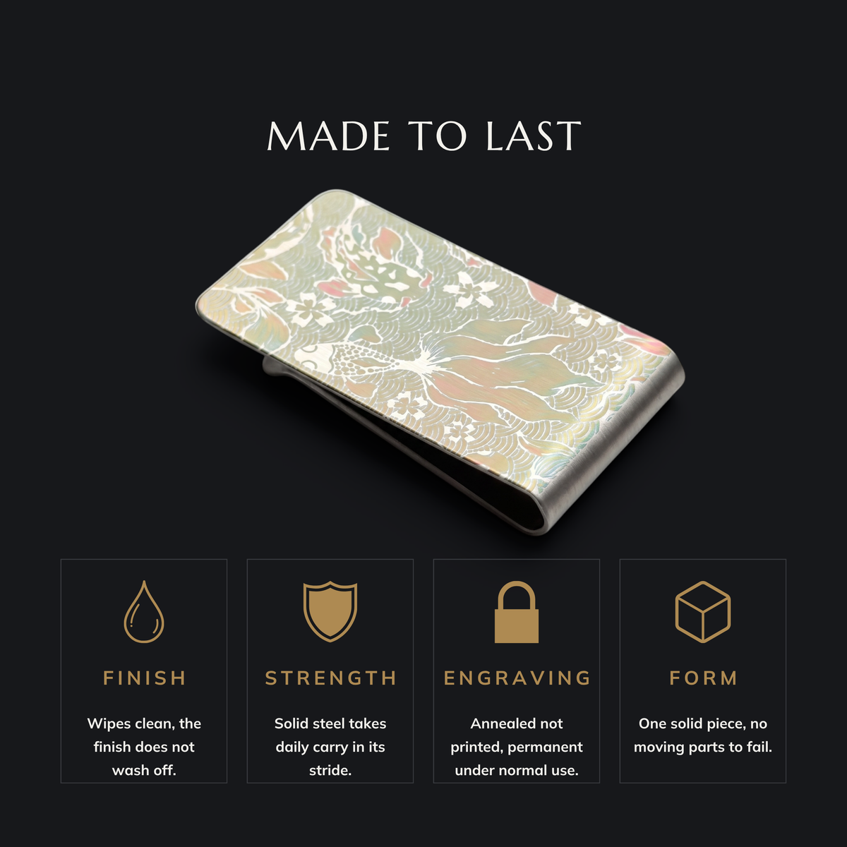UPSTREAM stainless steel money clip features